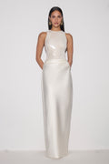 Sequin & Satin Maxi Dress - White