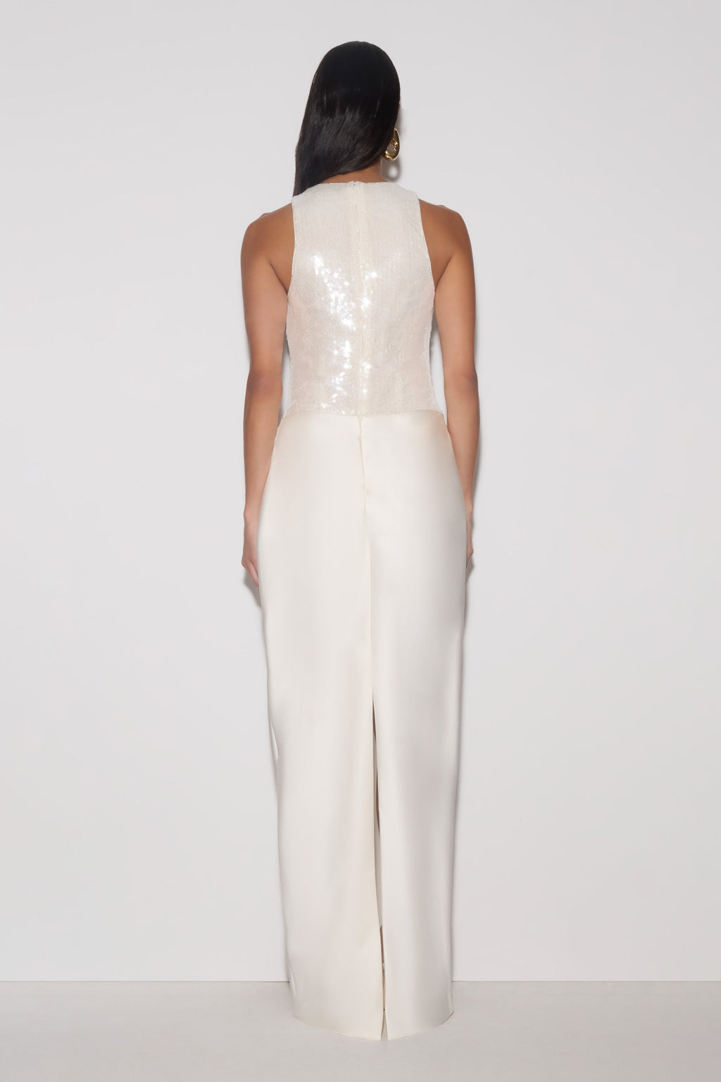 Sequin & Satin Maxi Dress - White