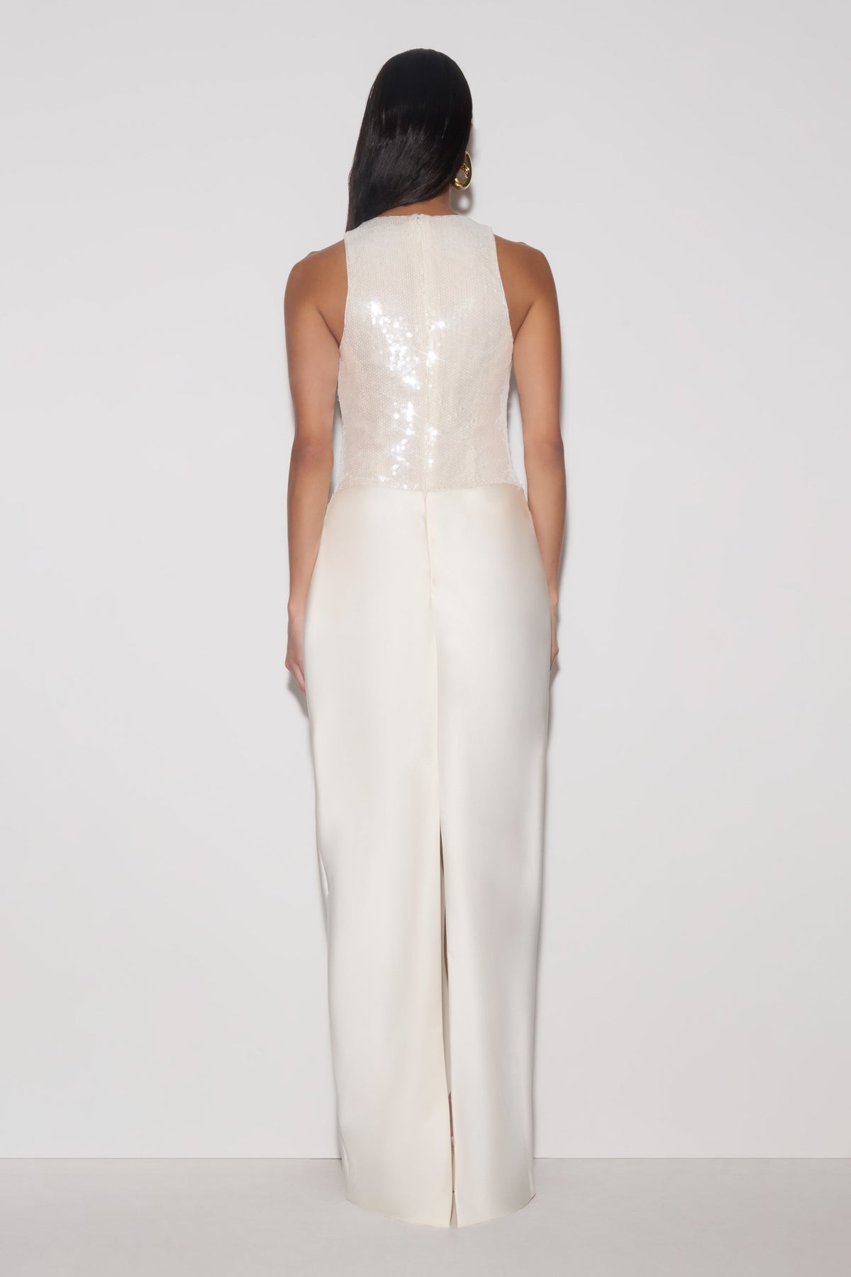Sequin & Satin Maxi Dress - White