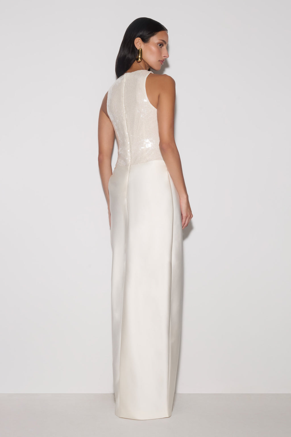 Sequin & Satin Maxi Dress - White
