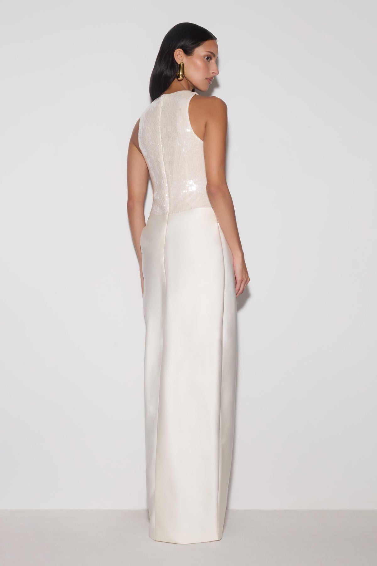 Sequin & Satin Maxi Dress - White