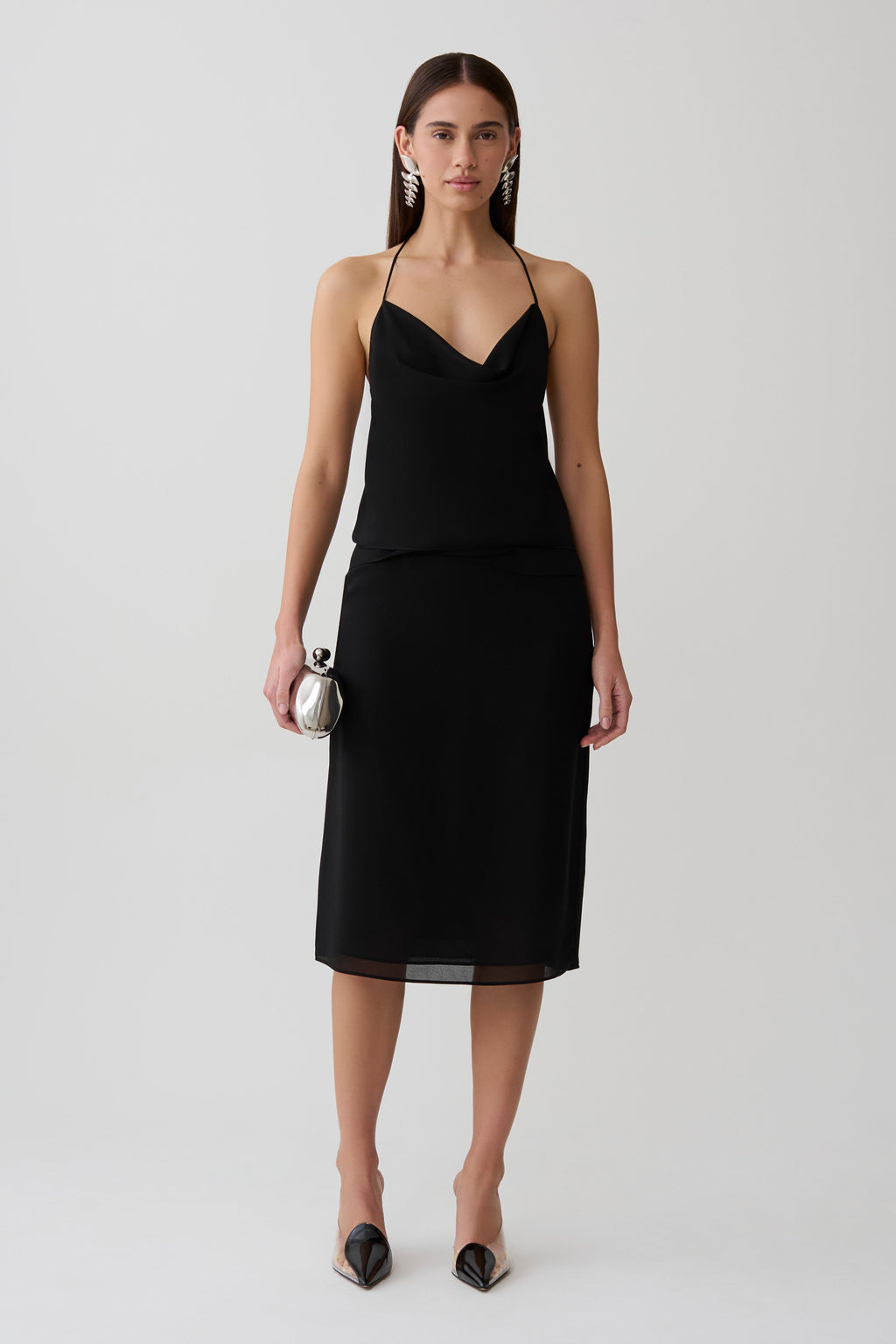 Chiffon Midi Skirt - Black