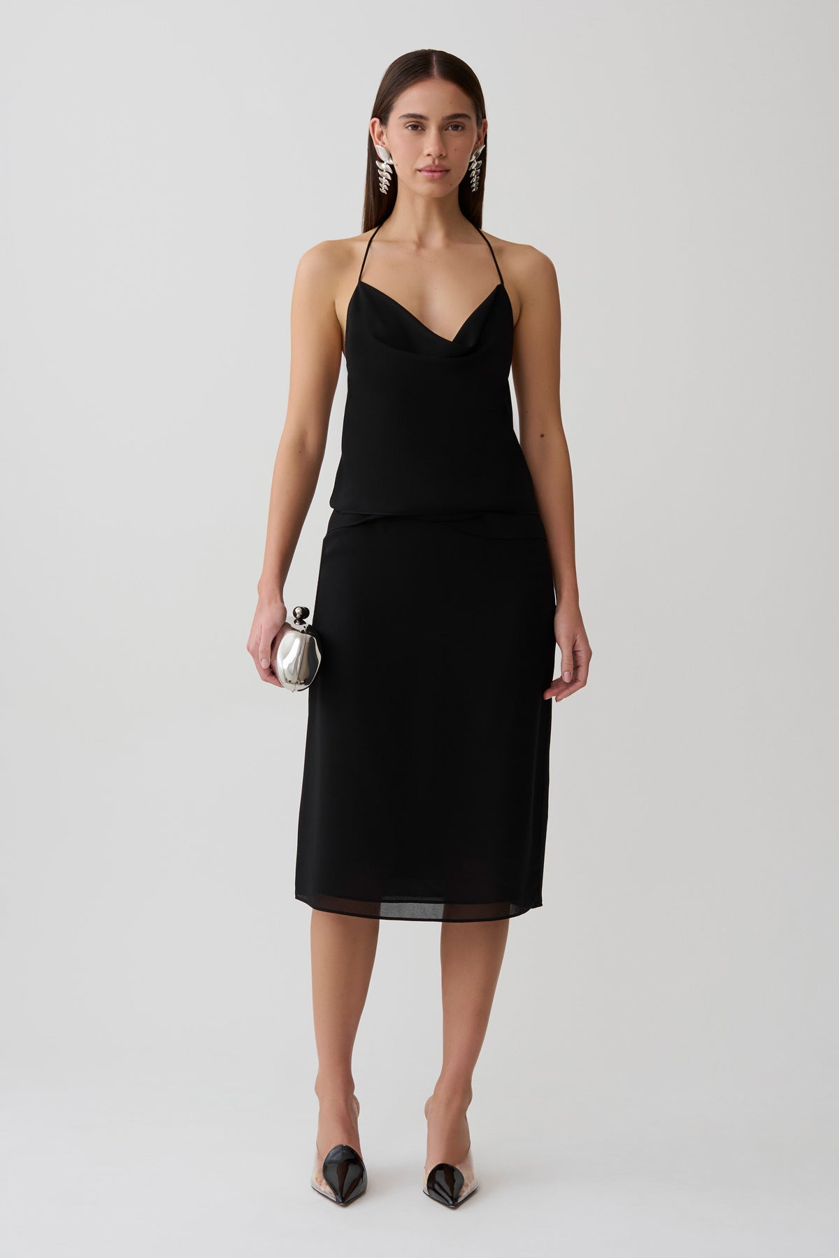 Chiffon Midi Skirt - Black