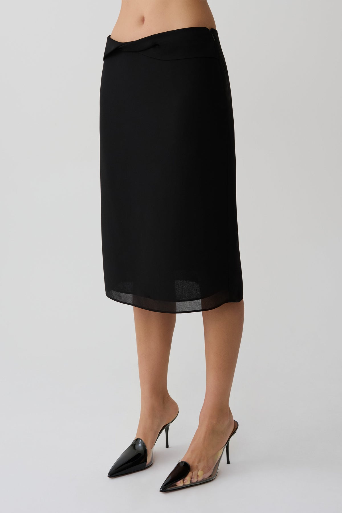 Chiffon Midi Skirt - Black