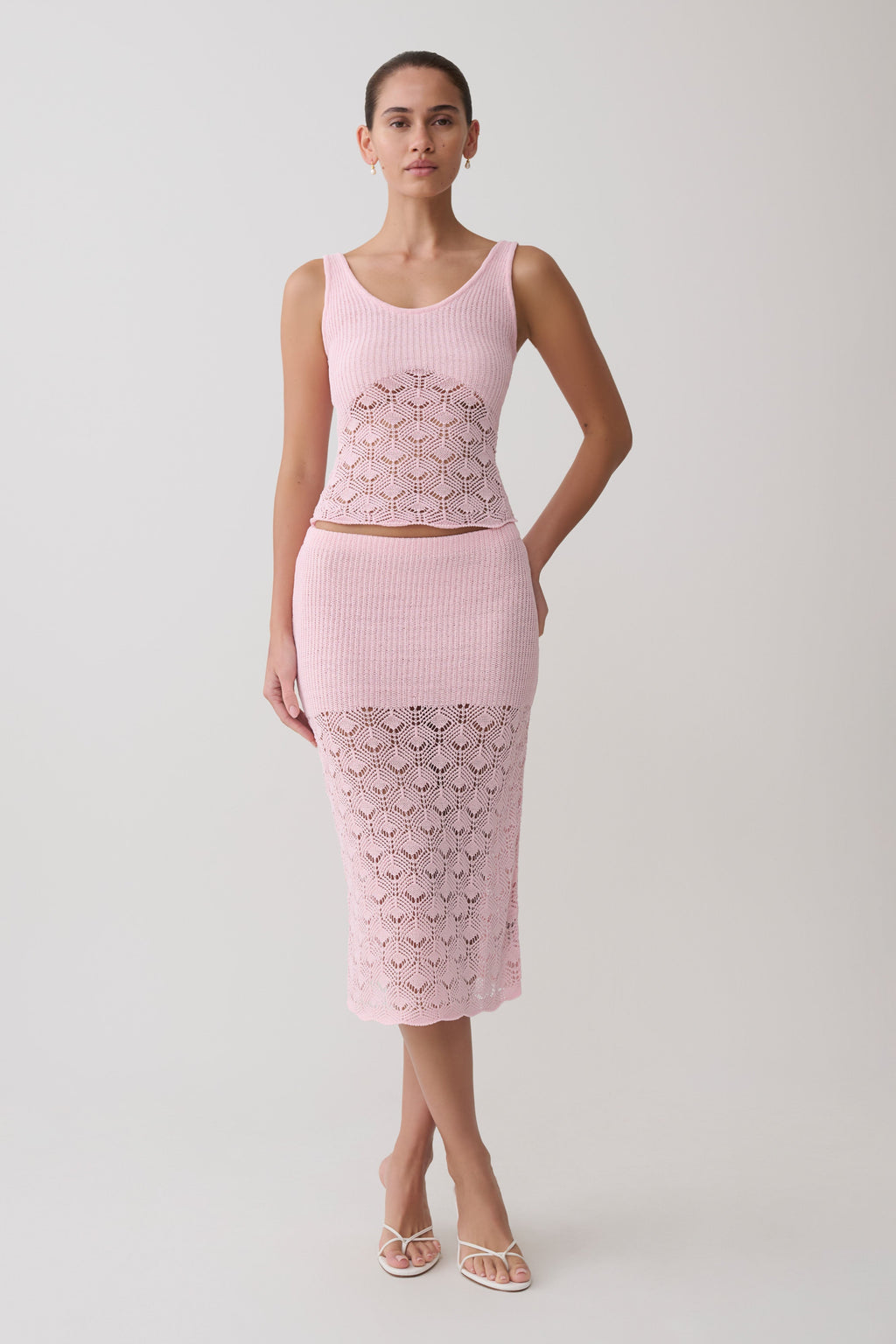 Crochet Knit Top - Baby Pink