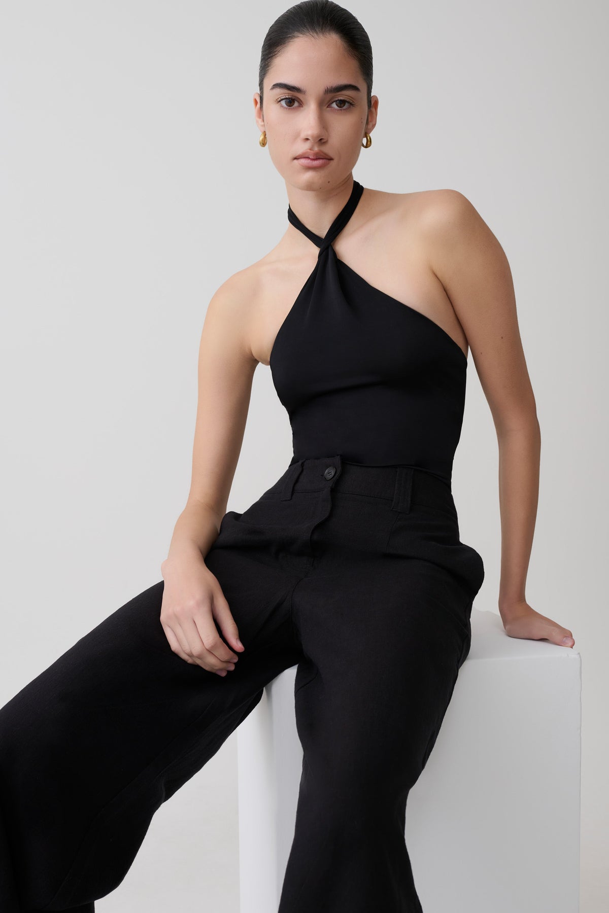Twisted Neck Bodysuit - Black