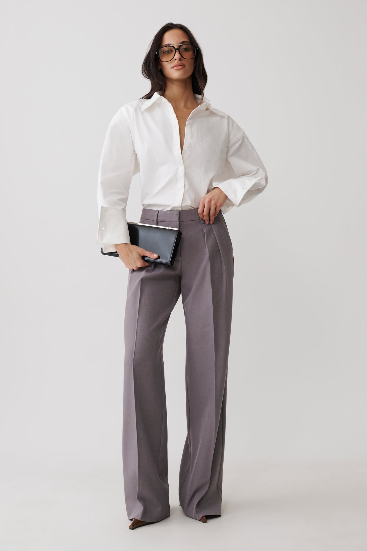Straight Leg Suiting Pants - Light Grey Marle
