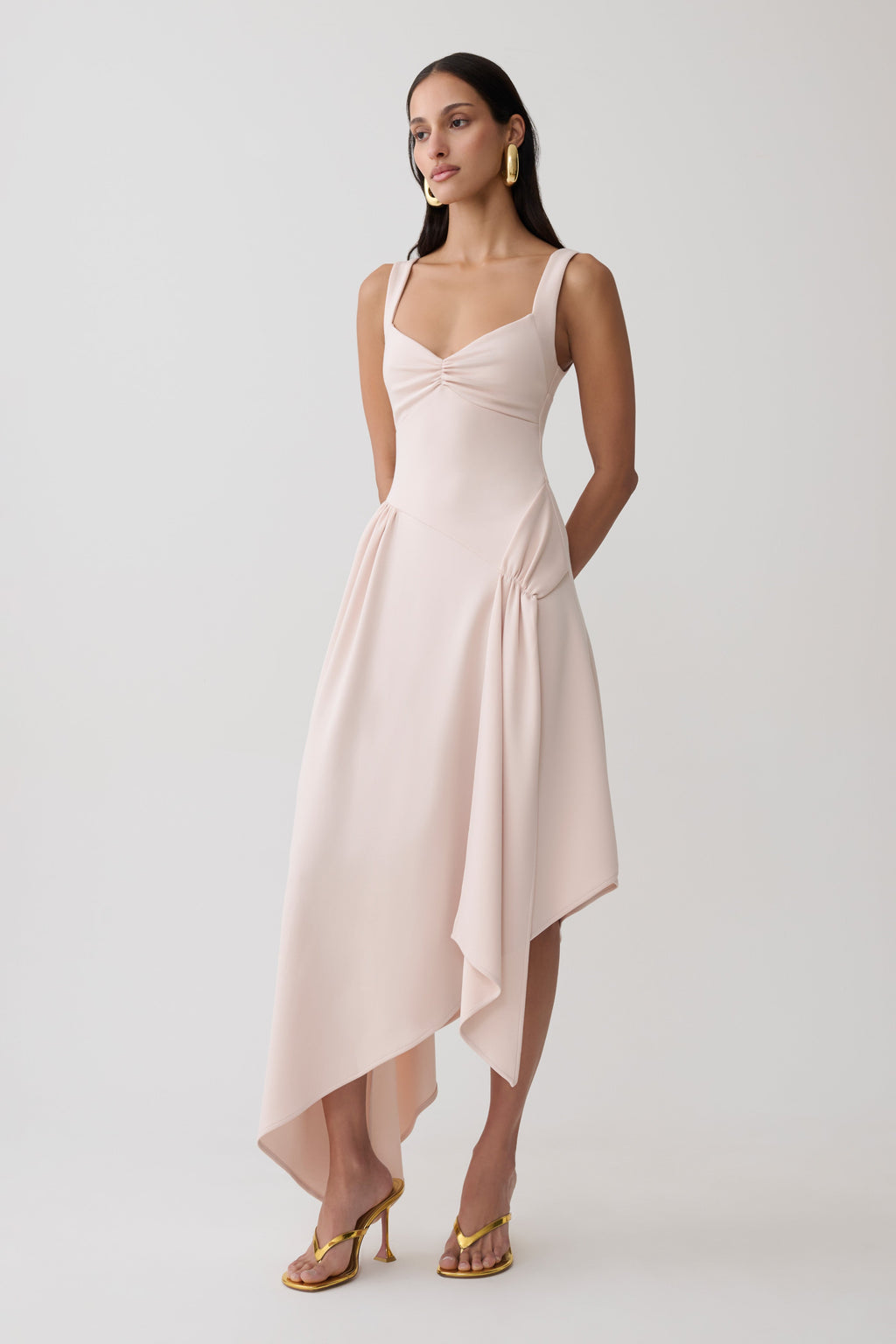 Asymmetric Hem Midi Dress - Muted Pink