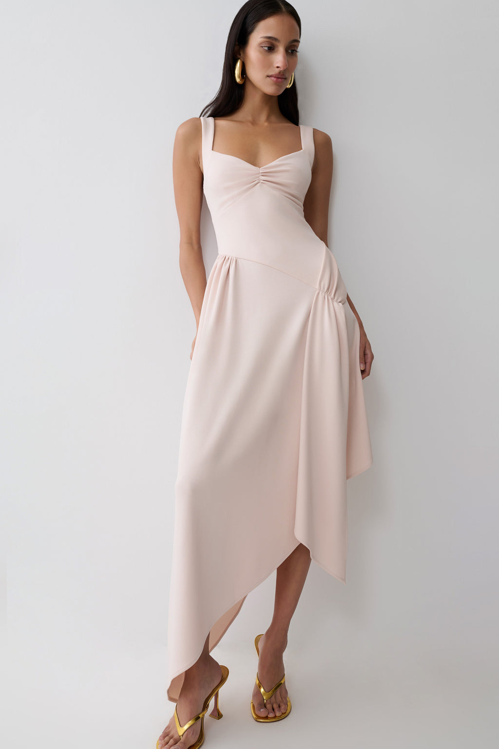 Asymmetric Hem Midi Dress - Muted Pink