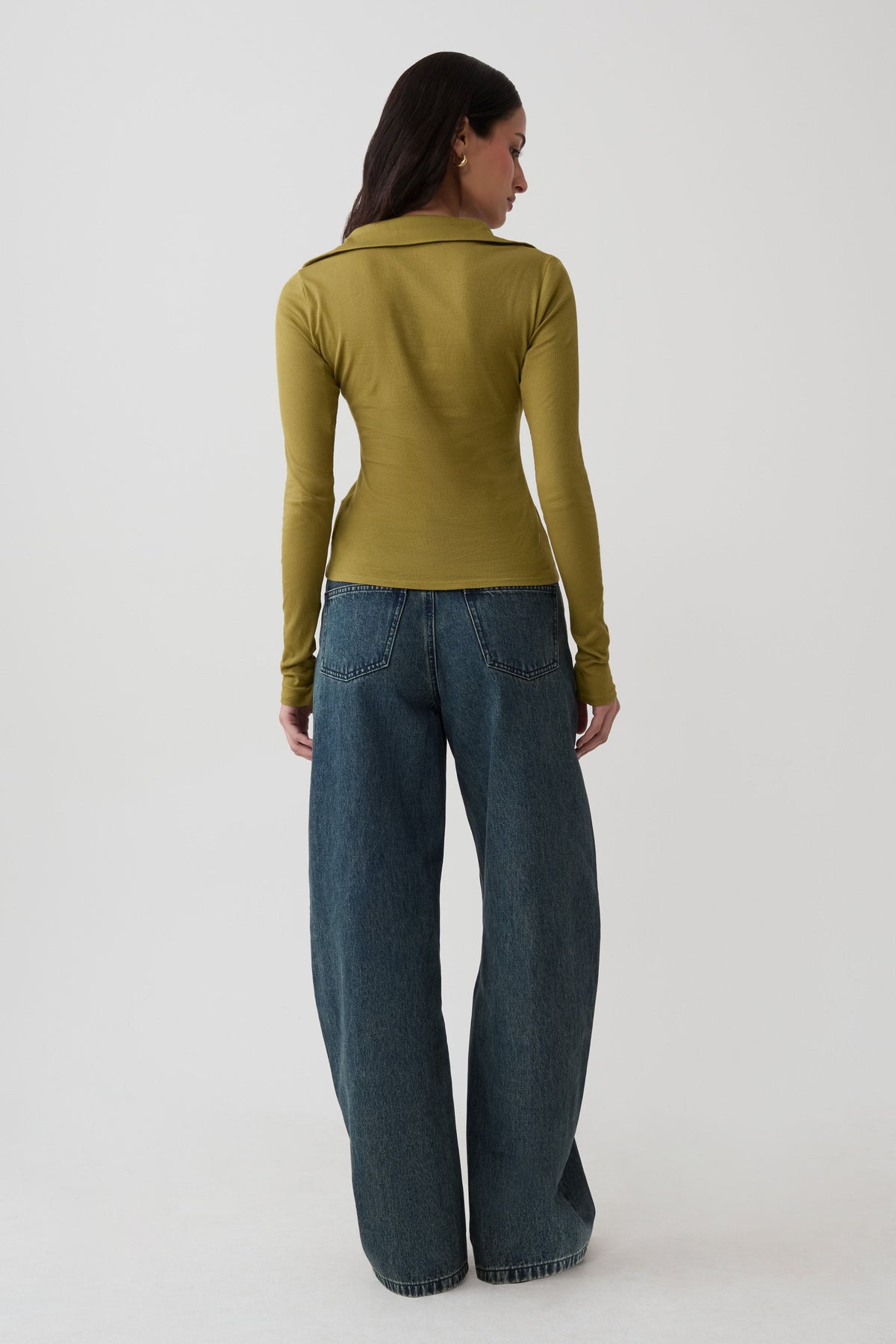 Collared Long Sleeve Top - Olive