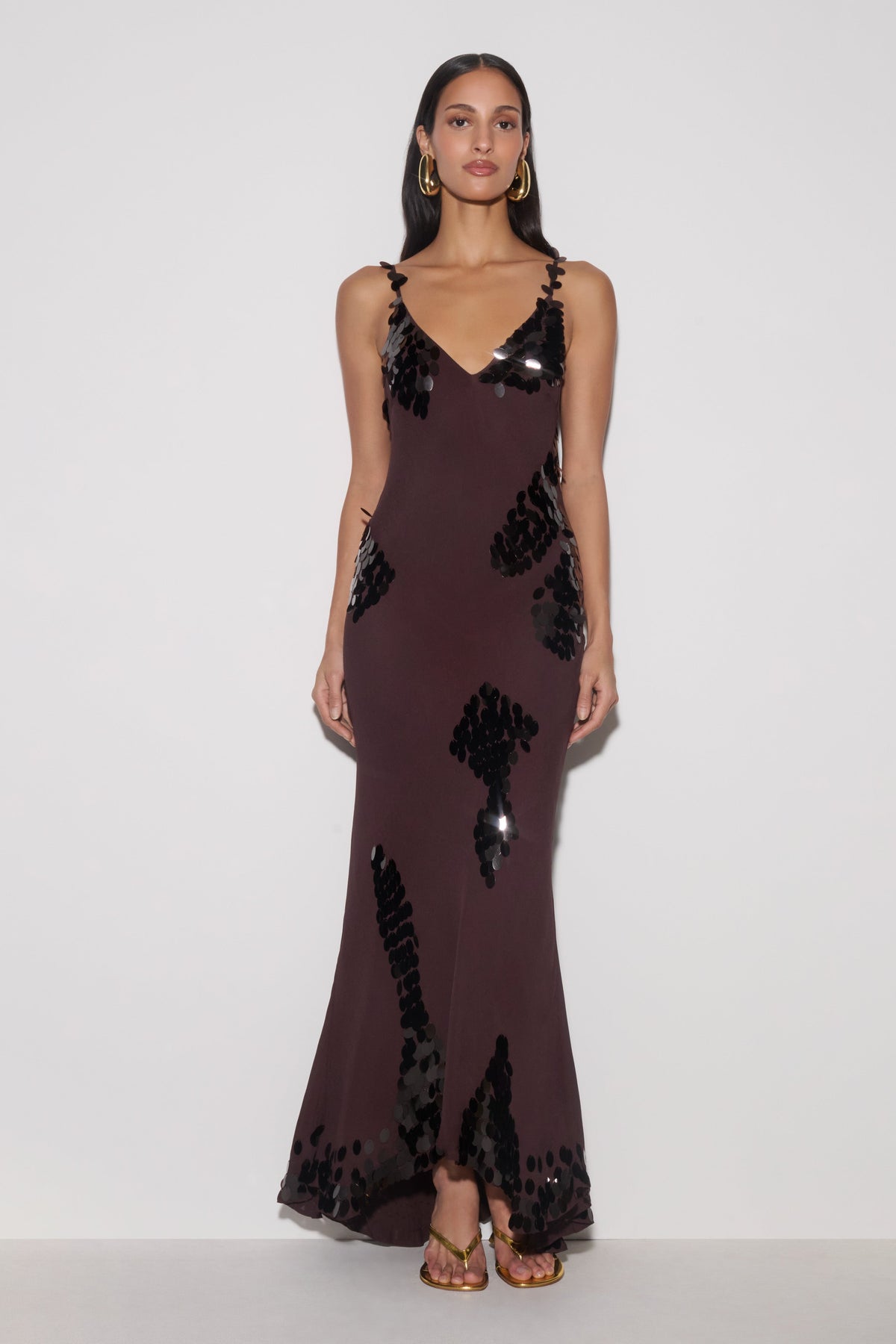 Beaded & Chiffon Maxi Dress - Dark Chocolate