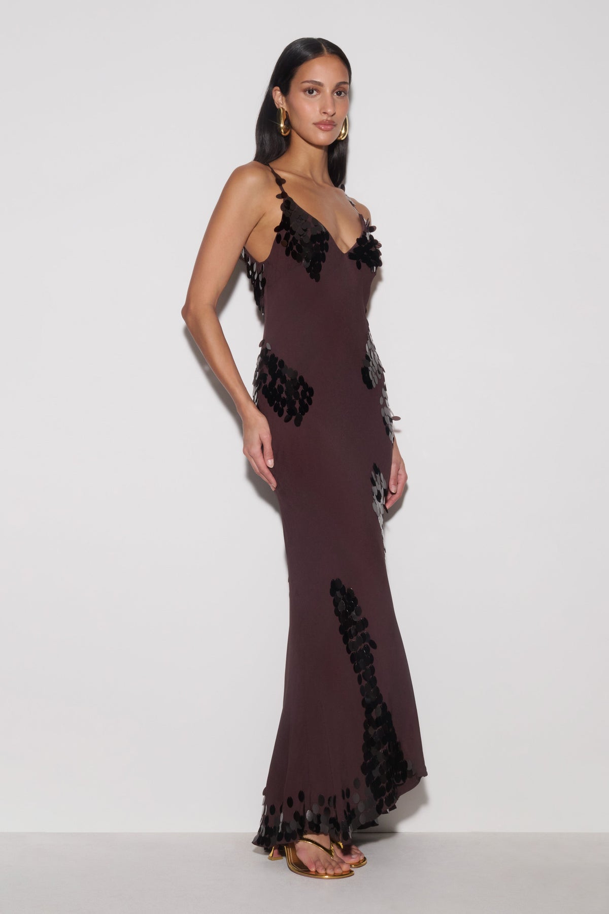 Beaded & Chiffon Maxi Dress - Dark Chocolate