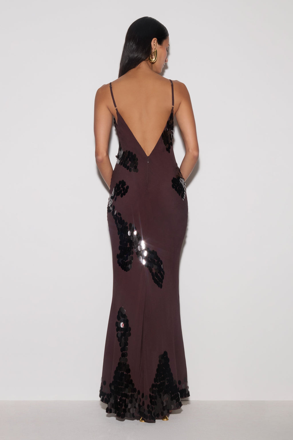 Beaded & Chiffon Maxi Dress - Dark Chocolate
