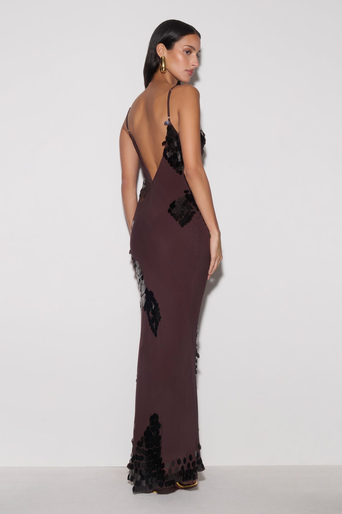 Beaded & Chiffon Maxi Dress - Dark Chocolate