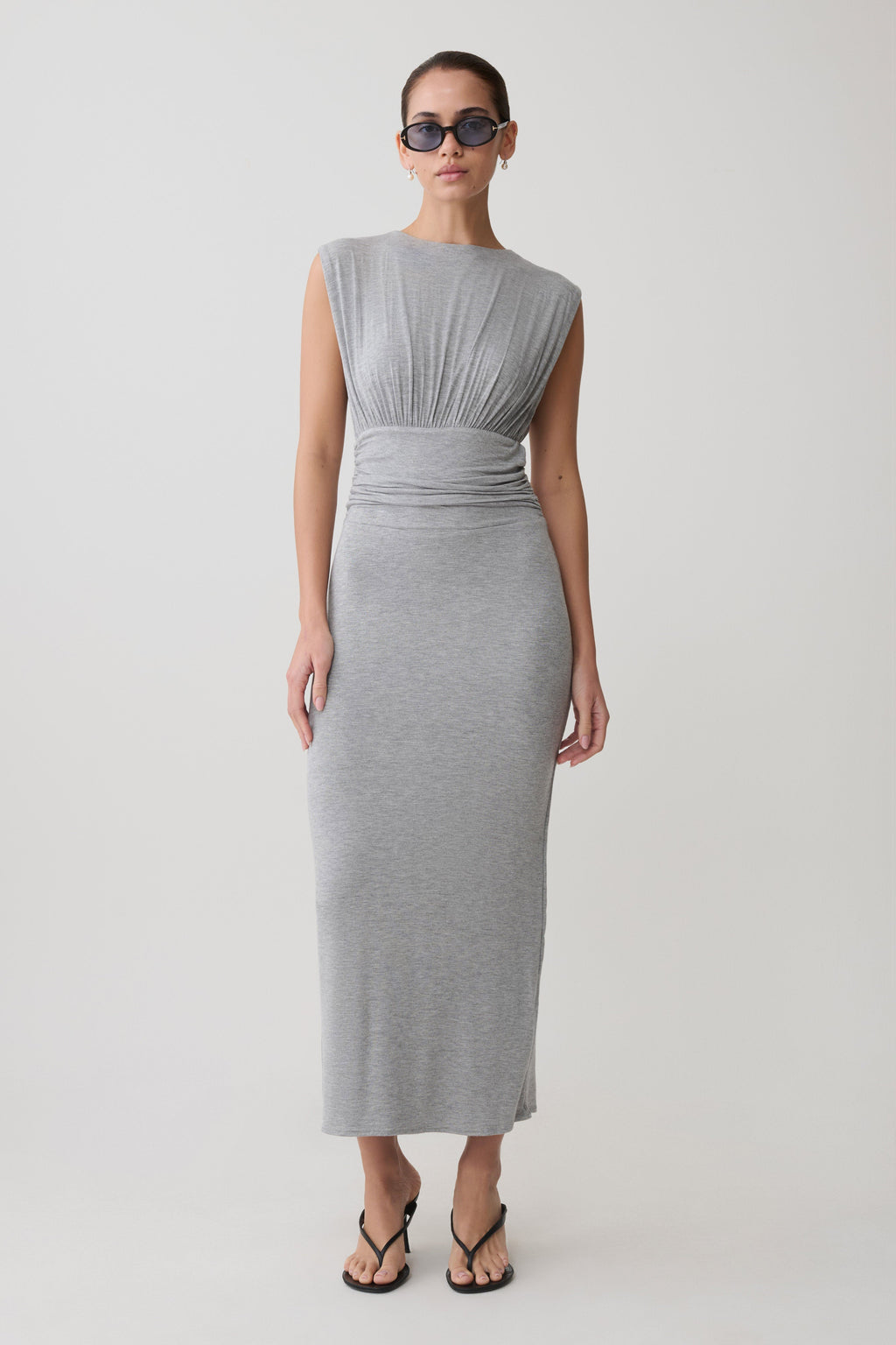 Ruched Modal Sleeveless Midi Dress - Grey Marle