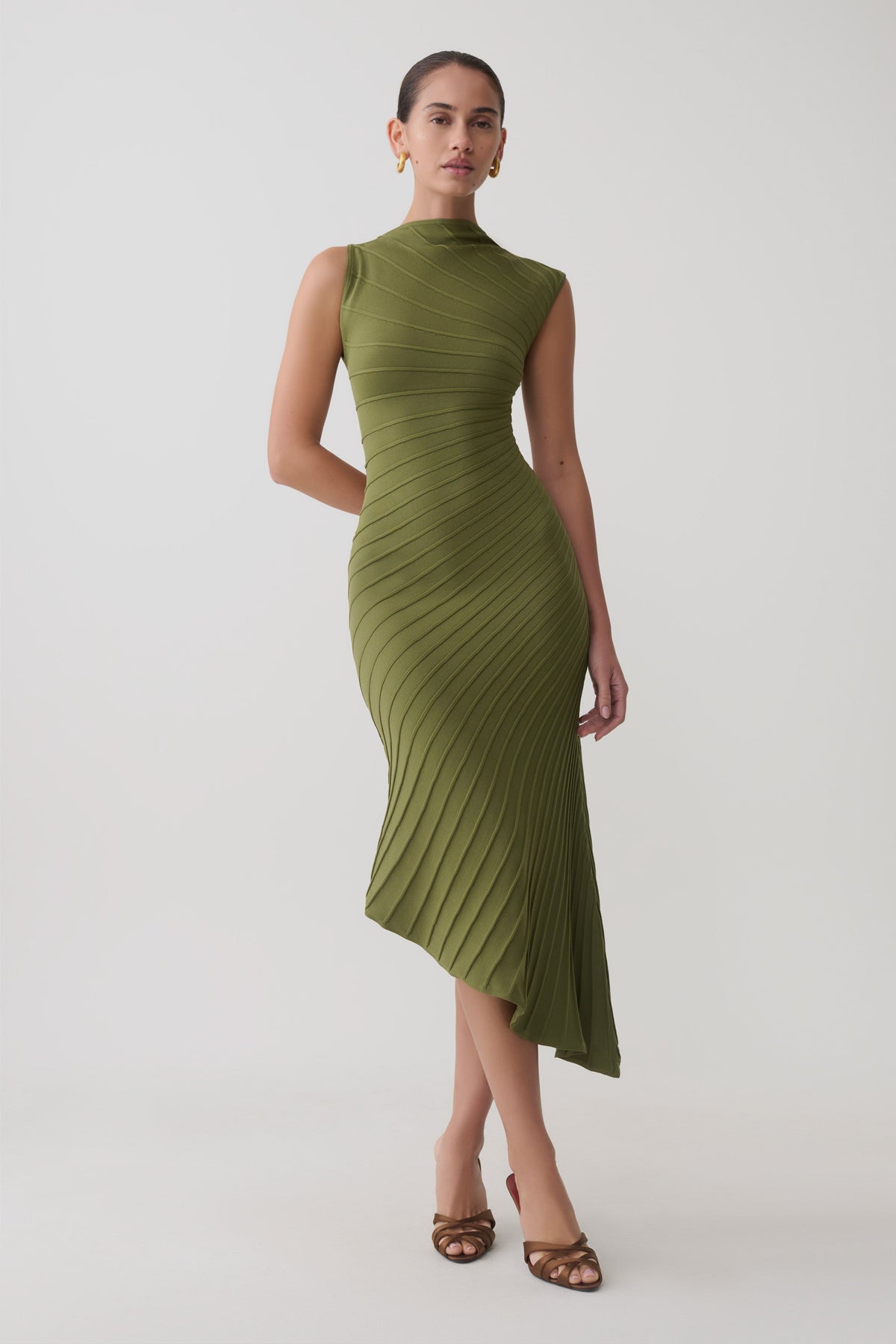 Pleated Knit Dress - Olive