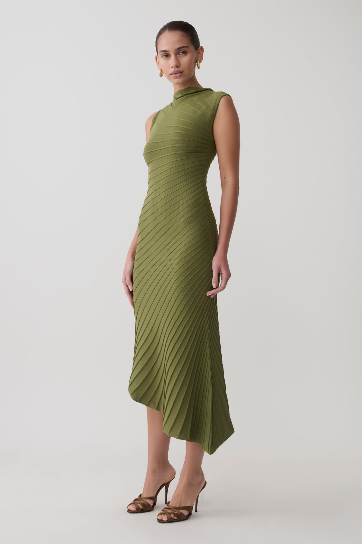Pleated Knit Dress - Olive