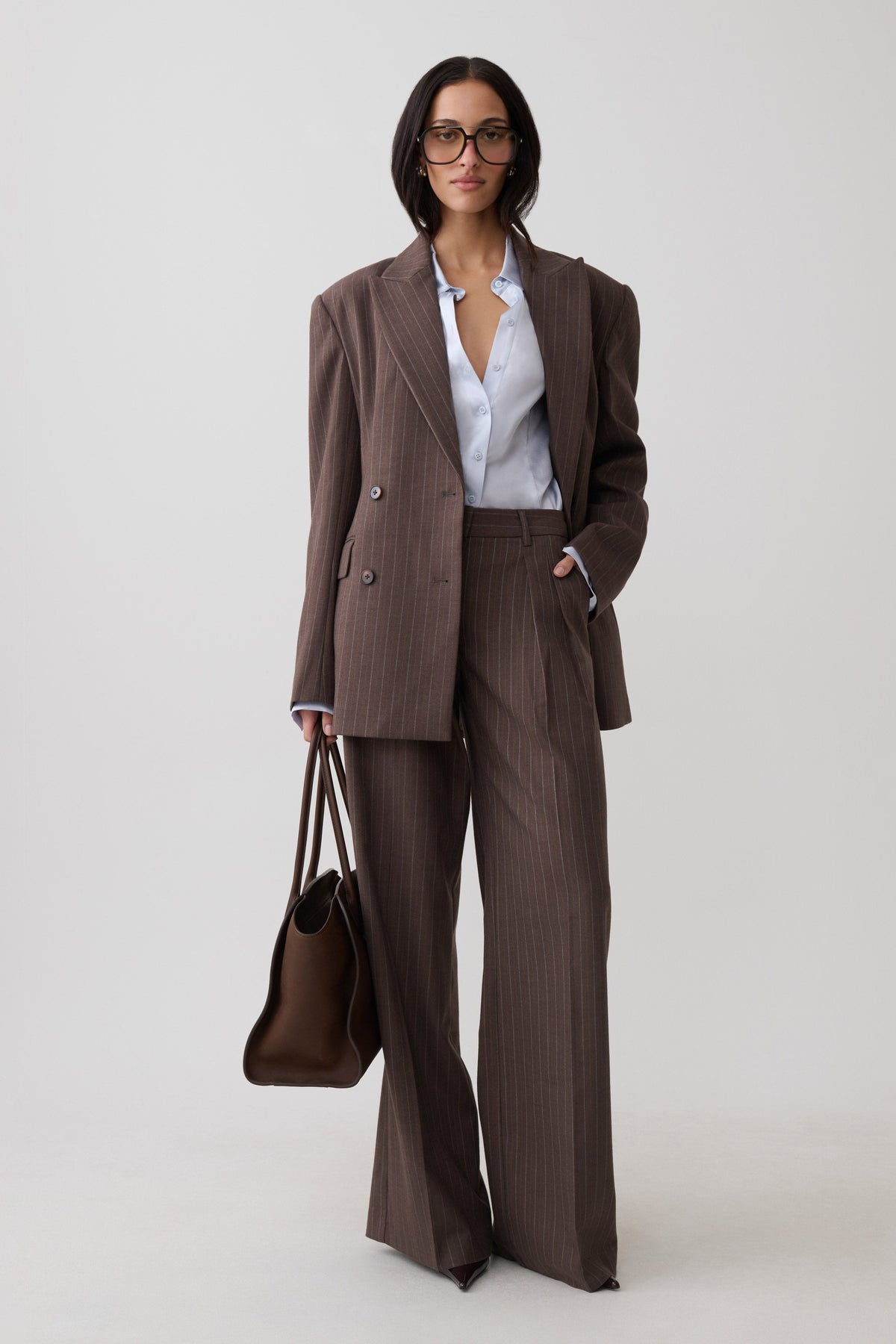Double Breasted Blazer - Brown Stripe