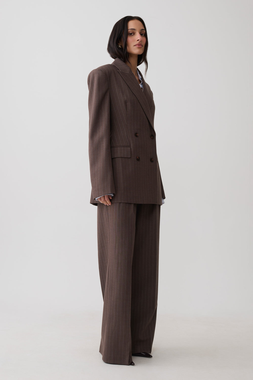 Double Breasted Blazer - Brown Stripe