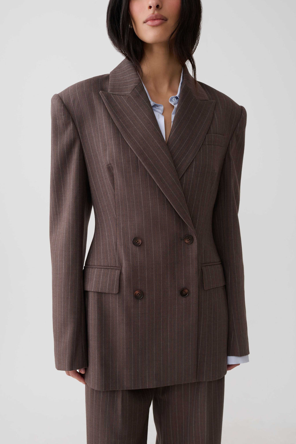 Double Breasted Blazer - Brown Stripe
