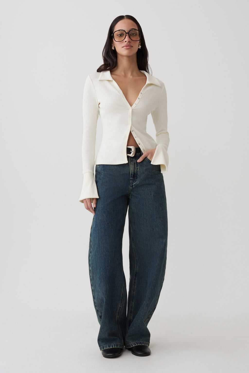 Button Down Long Sleeve Top - Ivory
