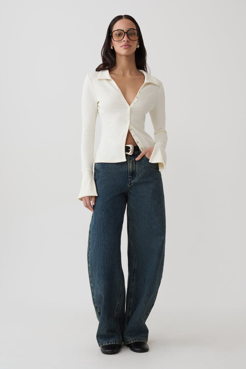Button Down Long Sleeve Top - Ivory