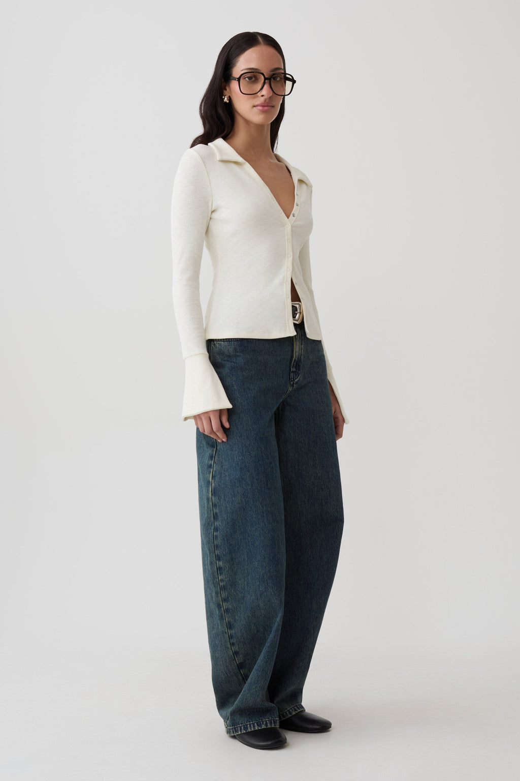 Button Down Long Sleeve Top - Ivory