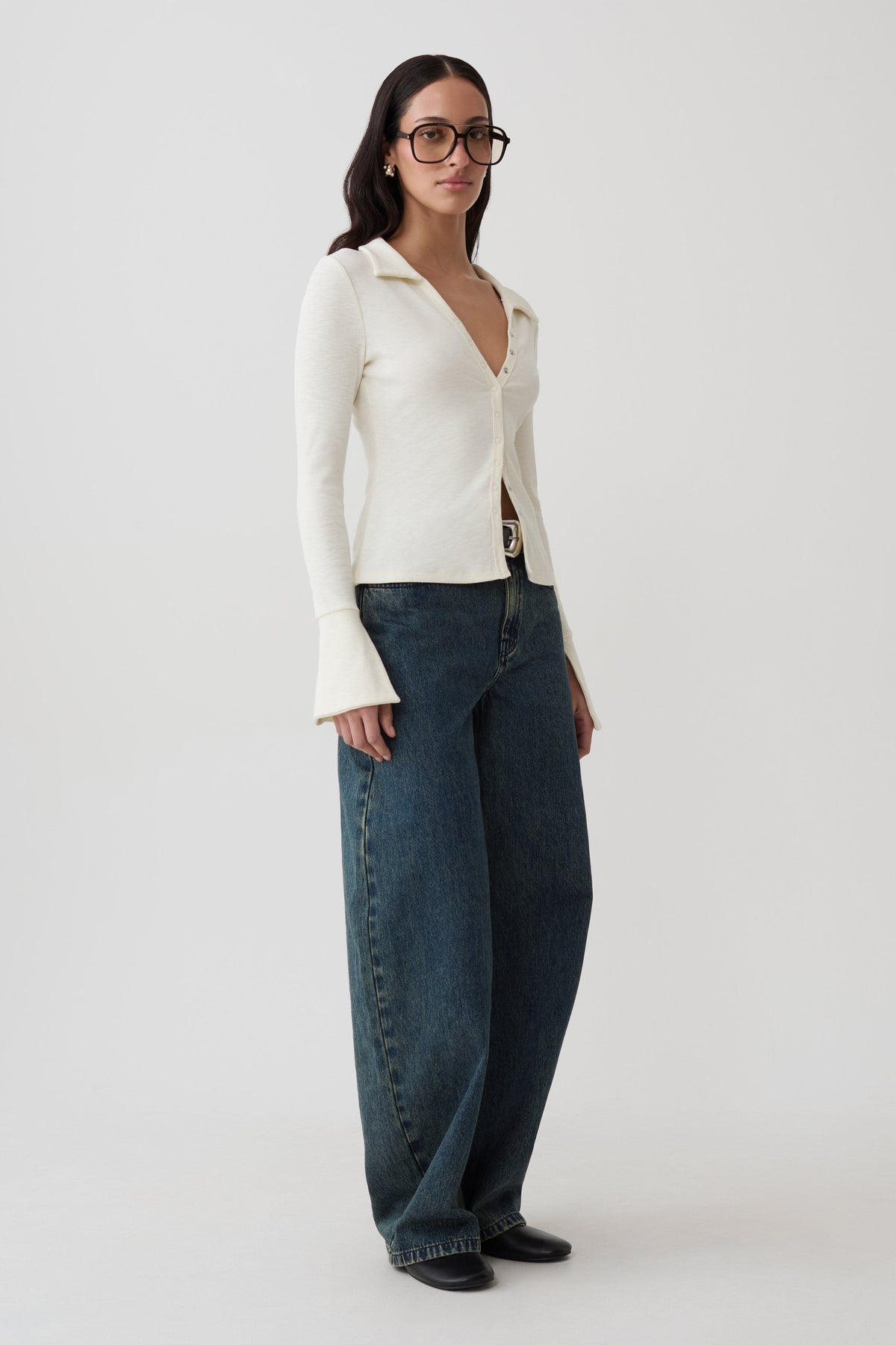 Button Down Long Sleeve Top - Ivory