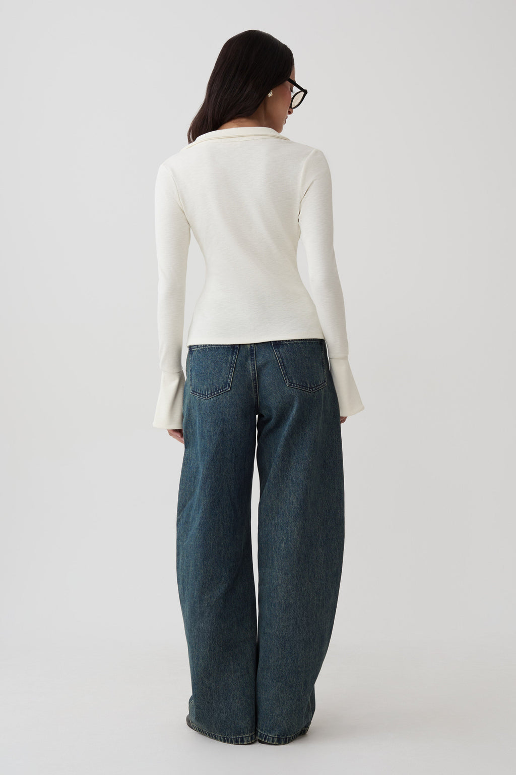 Button Down Long Sleeve Top - Ivory