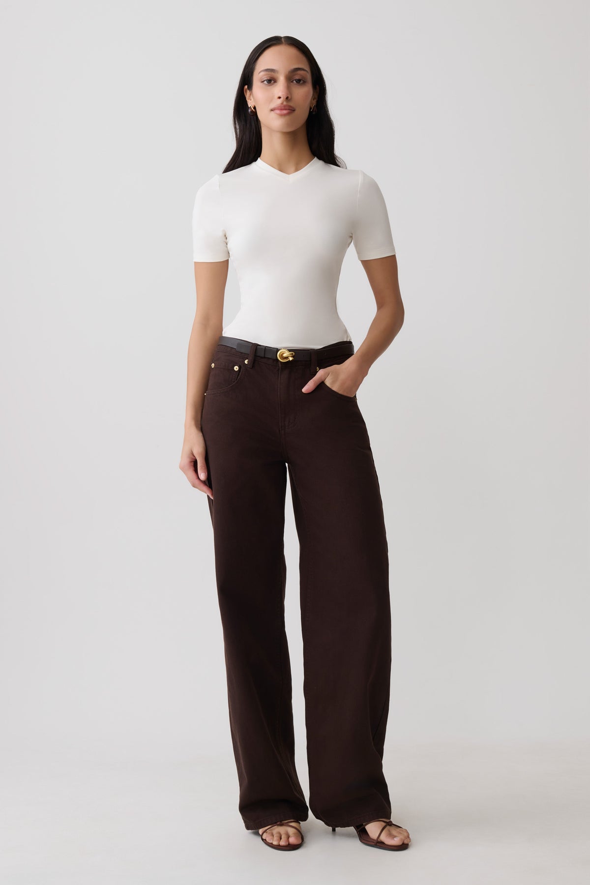 High V Neck Short Sleeve Top - Ivory