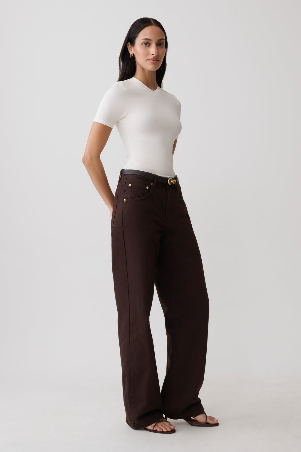 High V Neck Short Sleeve Top - Ivory