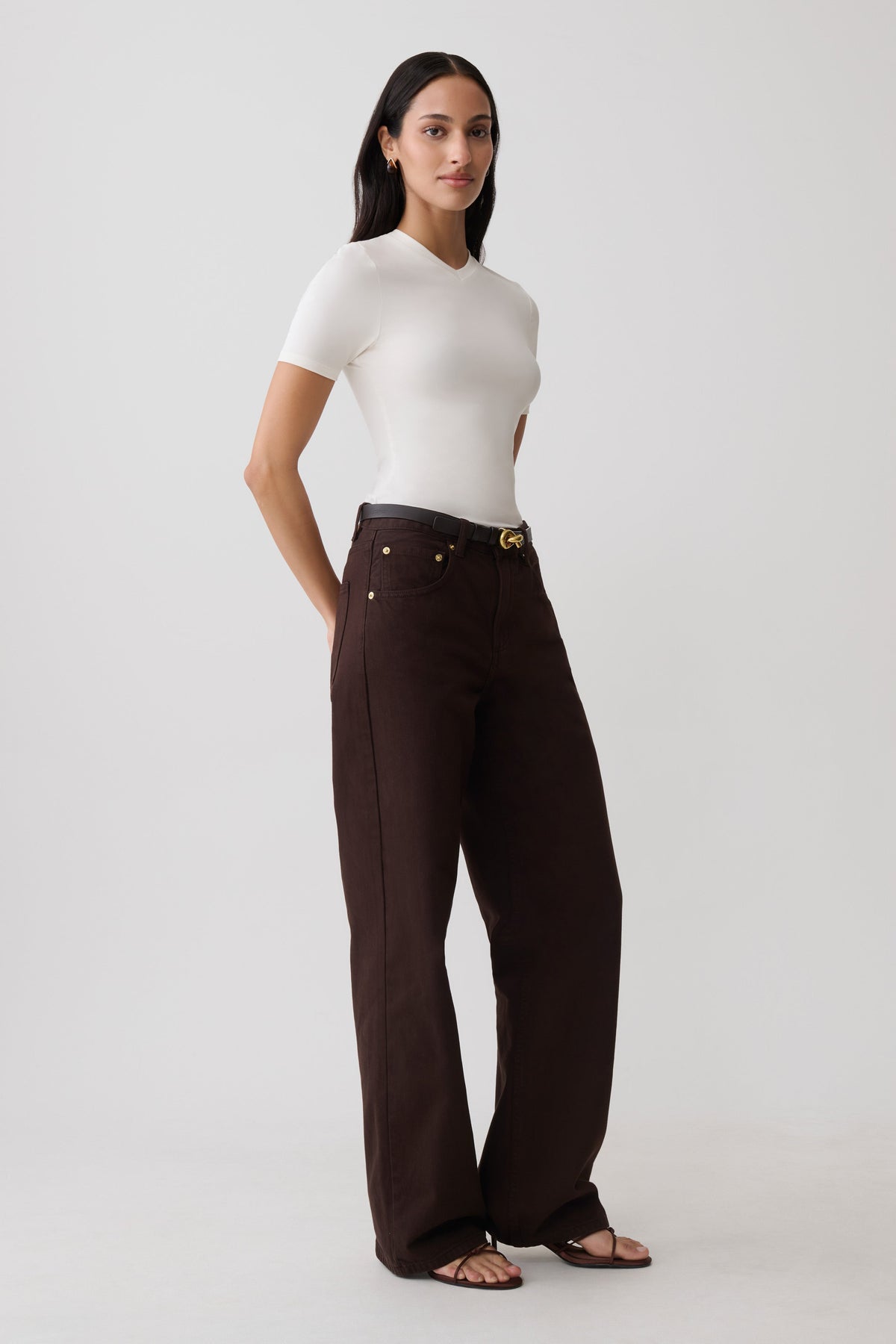 High V Neck Short Sleeve Top - Ivory