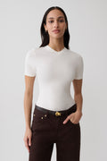 High V Neck Short Sleeve Top - Ivory