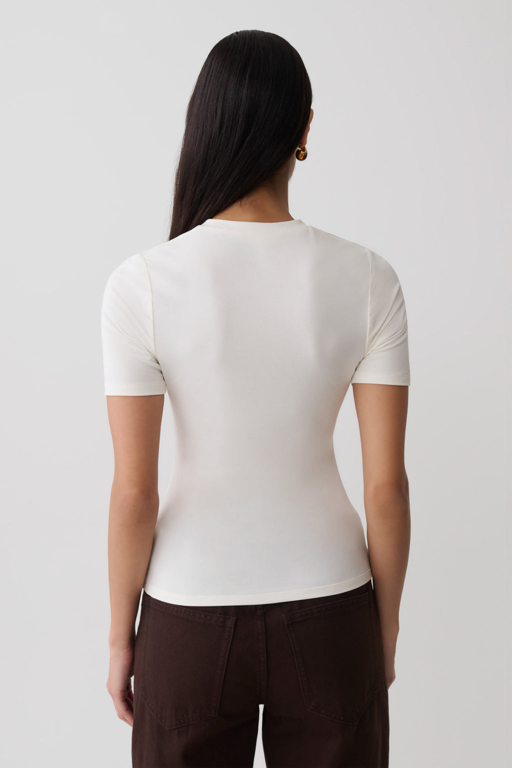 High V Neck Short Sleeve Top - Ivory