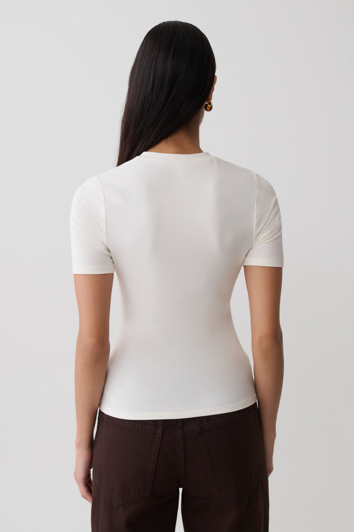 High V Neck Short Sleeve Top - Ivory