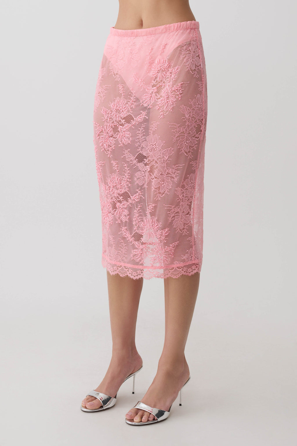 Lace Midi Skirt - Pink