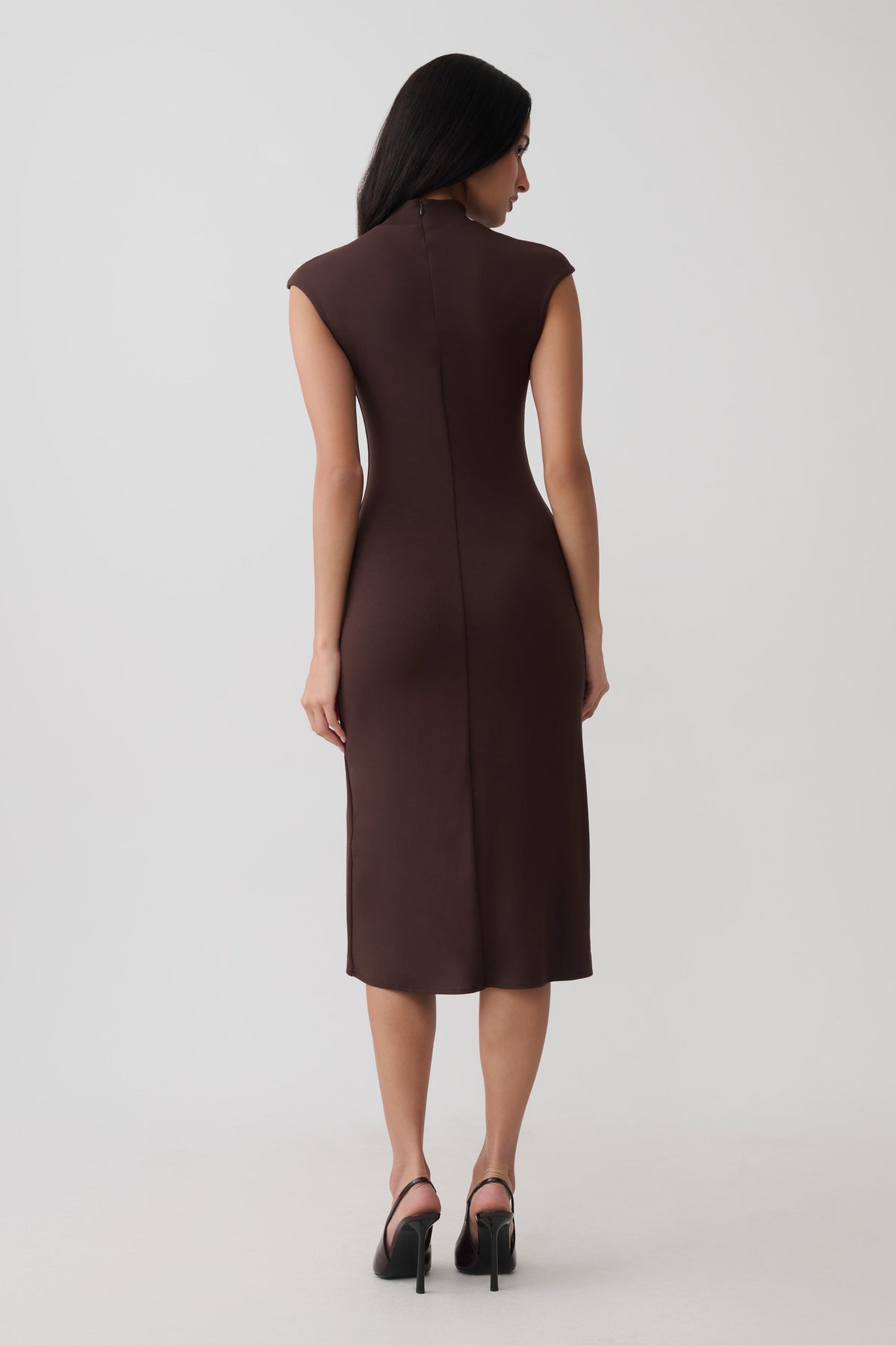 Sleeveless Roll Neck Midi Dress - Dark Chocolate