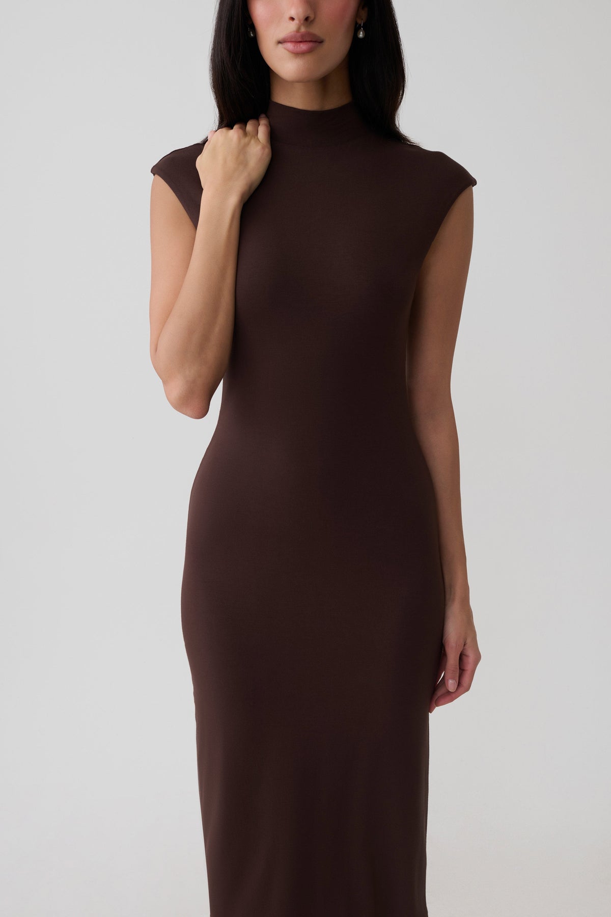 Sleeveless Roll Neck Midi Dress - Dark Chocolate