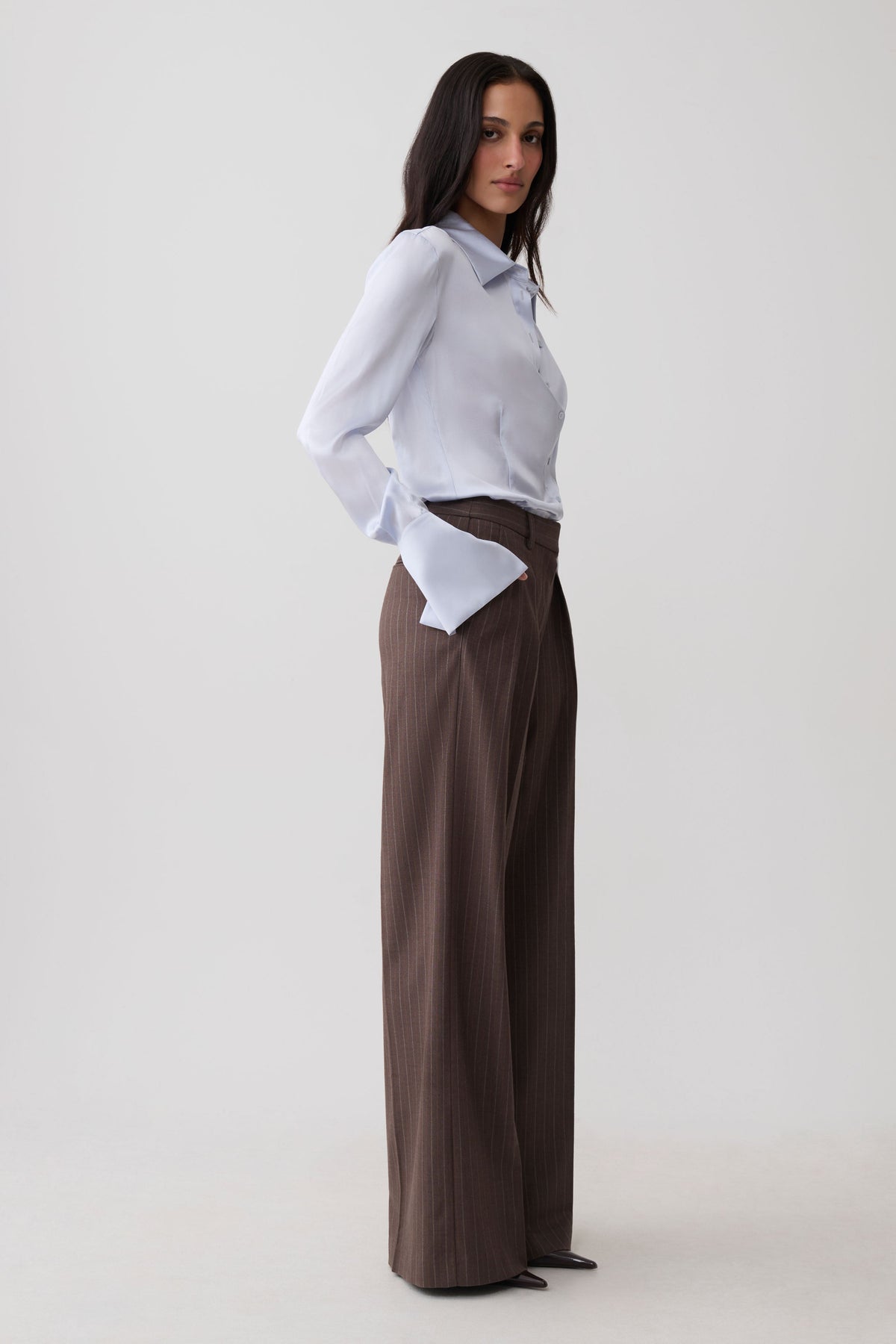 Straight Leg Suiting Pants - Brown Stripe