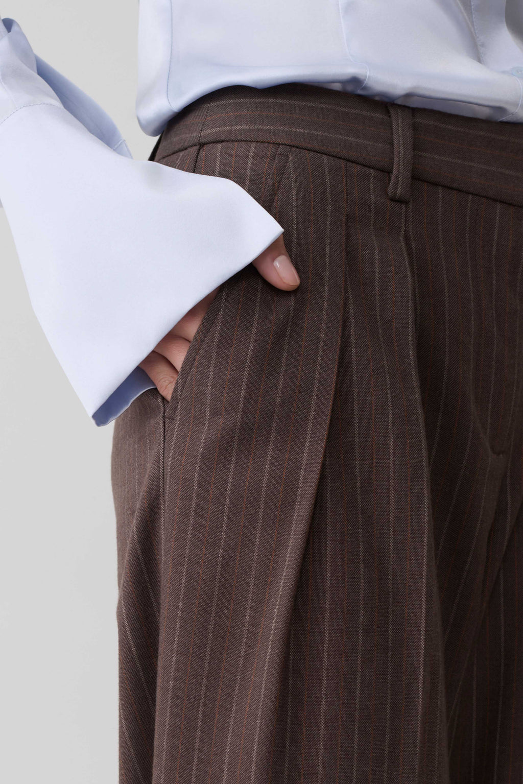 Straight Leg Suiting Pants - Brown Stripe