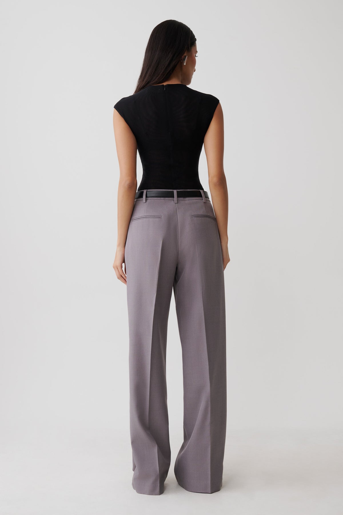Straight Leg Suiting Pants - Light Grey Marle