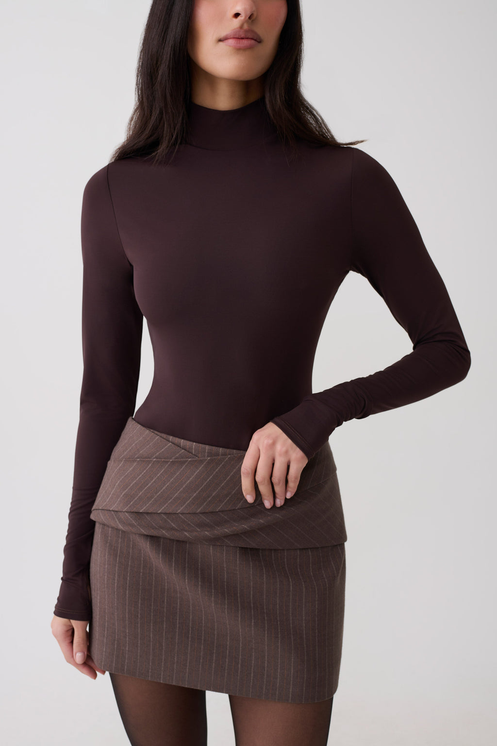 Long Sleeve High Neck Bodysuit - Chocolate