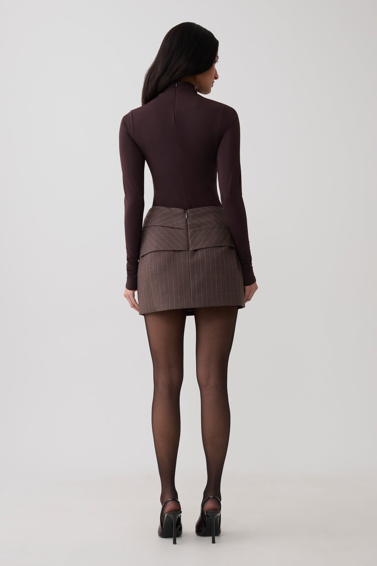 Long Sleeve High Neck Bodysuit - Chocolate