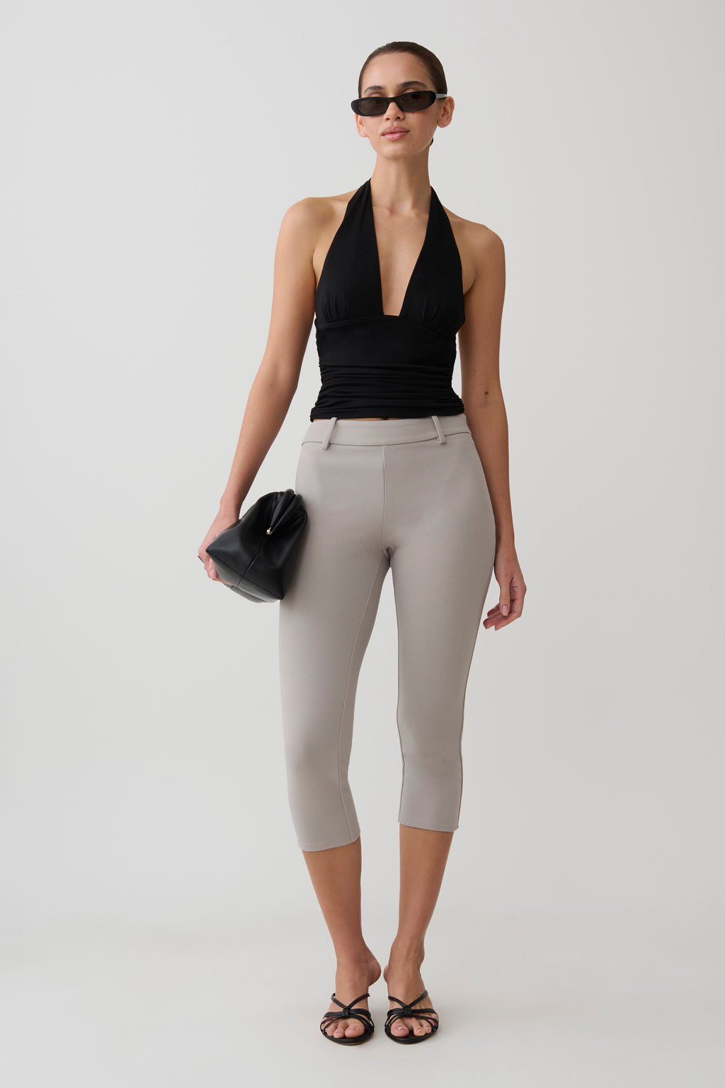 Stretch Crepe Capri Pants - Grey