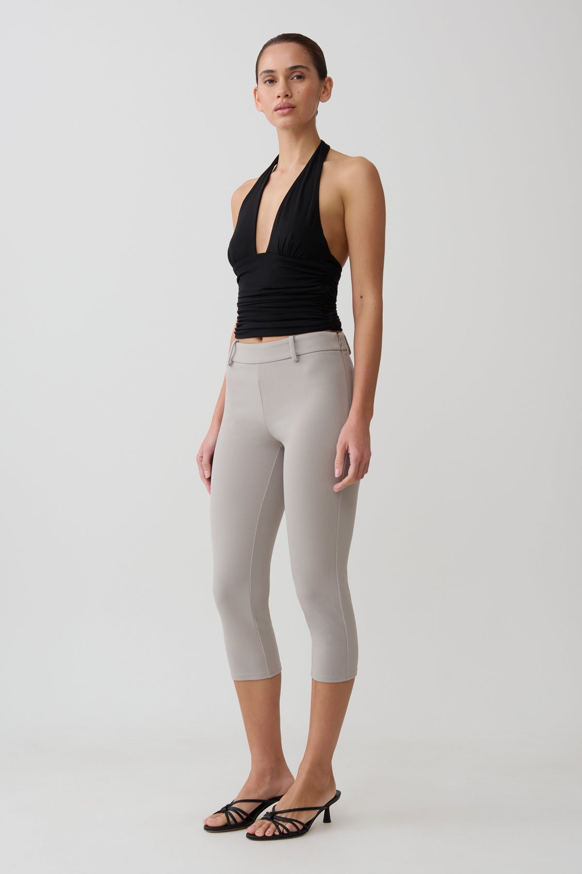 Stretch Crepe Capri Pants - Grey
