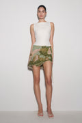 Hand Beaded Mini Skirt - Green Electric Botanica Print