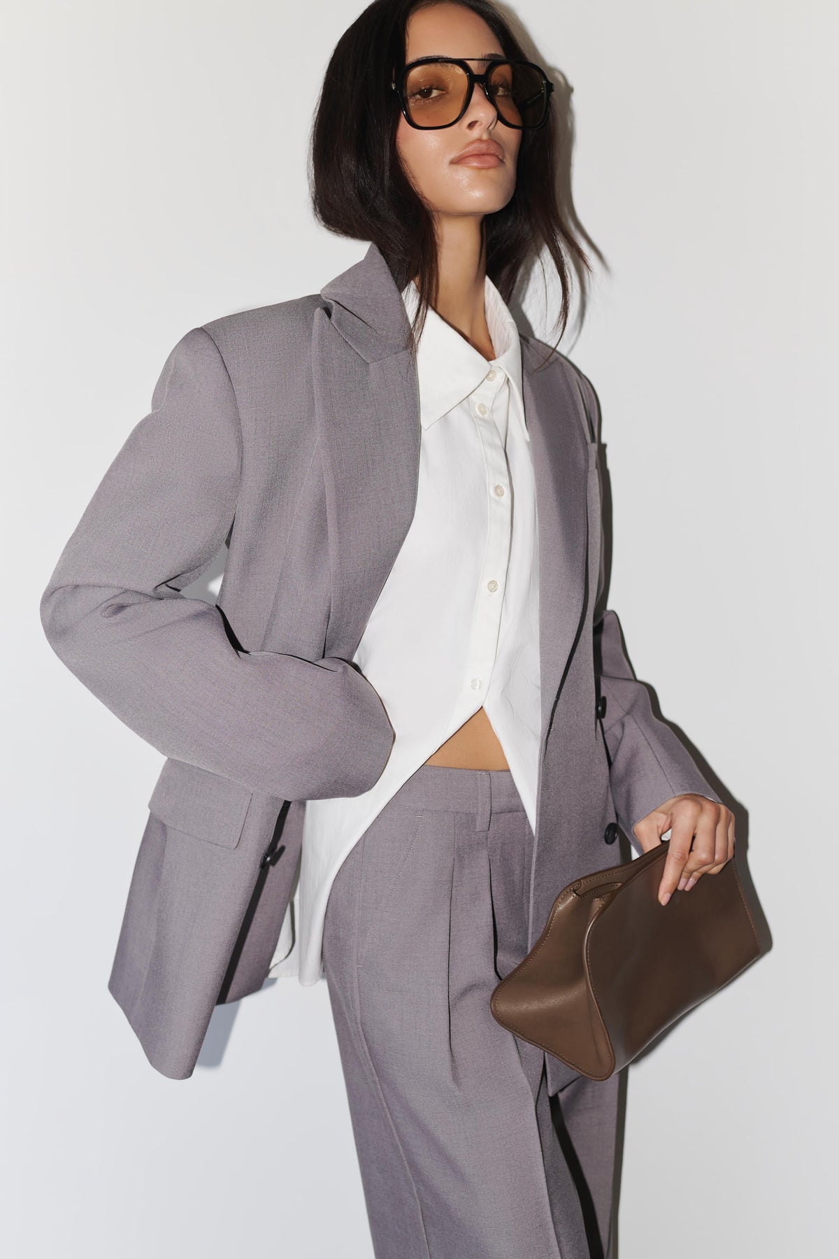 Double Breasted Blazer - Light Grey Marle