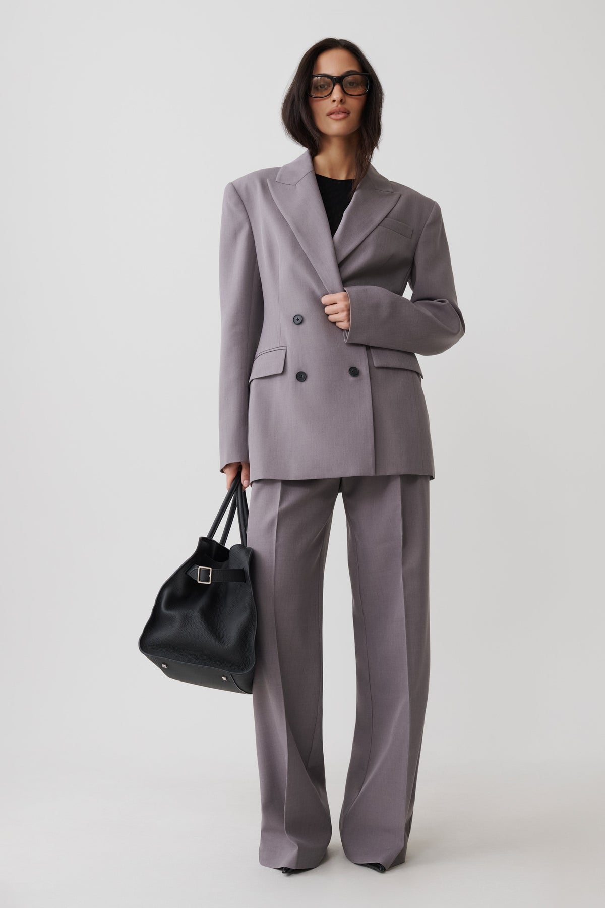 Double Breasted Blazer - Light Grey Marle