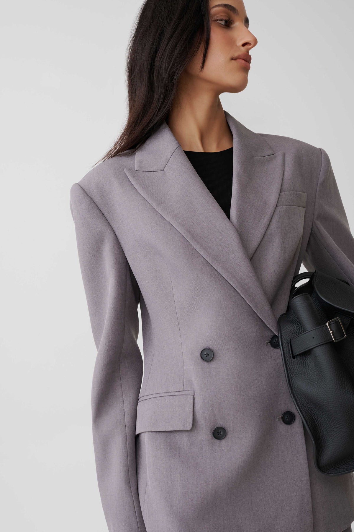 Double Breasted Blazer - Light Grey Marle