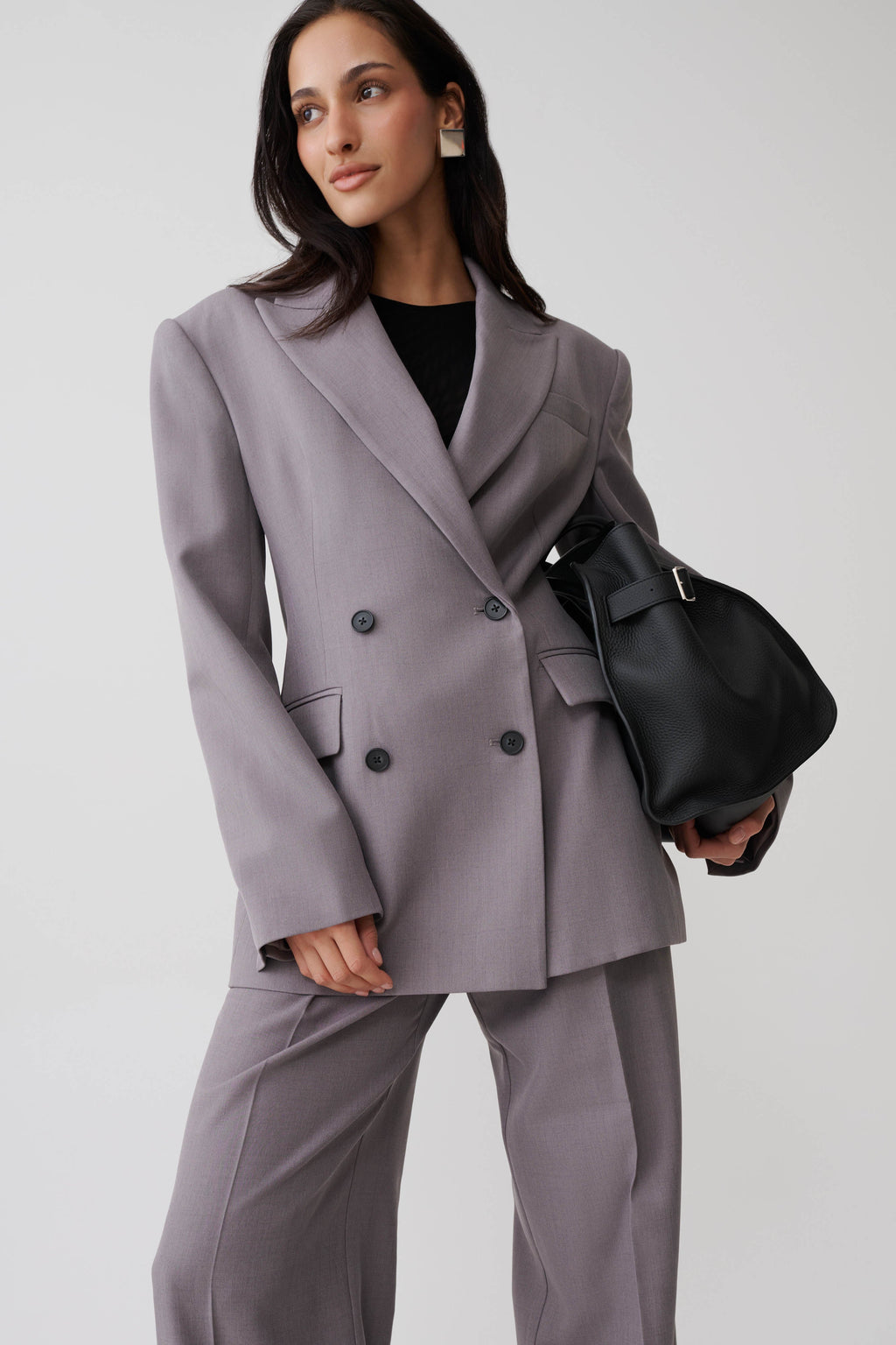 Double Breasted Blazer - Light Grey Marle